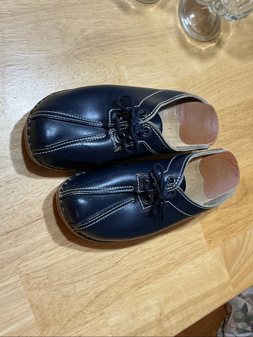 Women's Navy Leather Slip-On Mule with Contrast Stitching